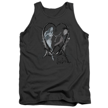 Charcoal men's tank with Corpse Bride Runaway Groom graphic