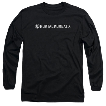 Black men's long sleeve t-shirt with Mortal Kombat Horizontal Logo graphic
