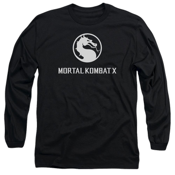 Black men's long sleeve t-shirt with Mortal Kombat Dragon Logo graphic