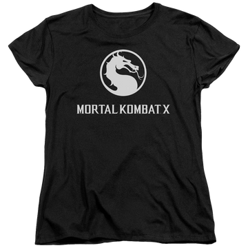 Black women's t-shirt with Mortal Kombat Dragon Logo graphic