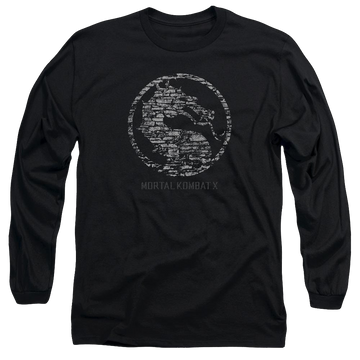 Black men's long sleeve t-shirt with Mortal Kombat Stone Seal graphic