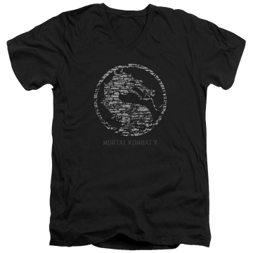 Black men's v-neck t-shirt with Mortal Kombat Stone Seal graphic