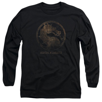 Black men's long sleeve t-shirt with Mortal Kombat Metal Seal graphic