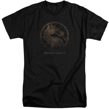 Black men's tall fit t-shirt with Mortal Kombat Metal Seal graphic