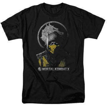 Black men's regular fit t-shirt with Mortal Kombat Scorpion Bust graphic