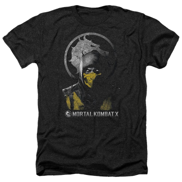 Charcoal men's heather t-shirt with Mortal Kombat Scorpion Bust graphic