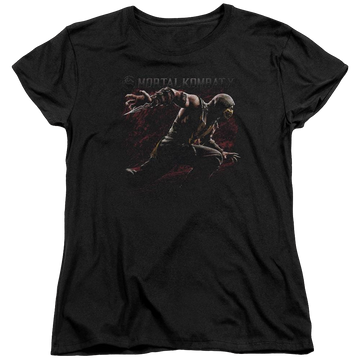 Black women's t-shirt with Mortal Kombat Scorpion Lunge graphic