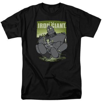 Black men's regular fit t-shirt with The Iron Giant Helping Hand graphic