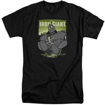 Black men's tall fit t-shirt with The Iron Giant Helping Hand graphic