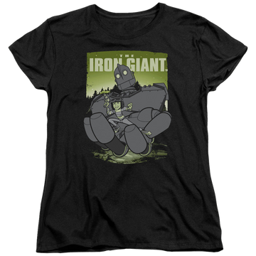 Black women's t-shirt with The Iron Giant Helping Hand graphic