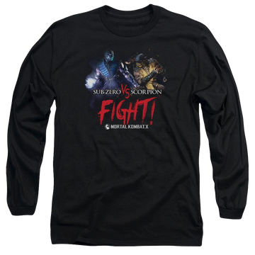 Black men's long sleeve t-shirt with Mortal Kombat Fight graphic