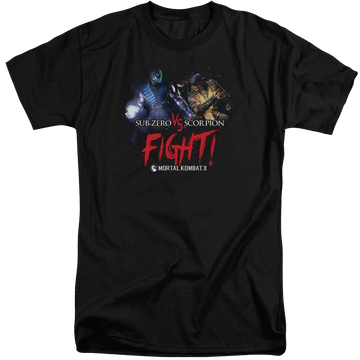 Black men's tall fit t-shirt with Mortal Kombat Fight graphic