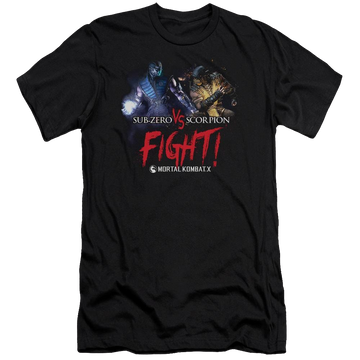Black men's premium slim fit t-shirt with Mortal Kombat X Fight Premium graphic