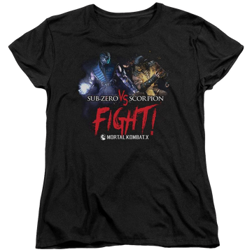 Black women's t-shirt with Mortal Kombat Fight graphic