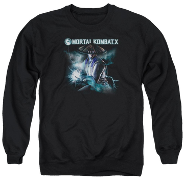 Black men's crewneck sweatshirt with Mortal Kombat Raiden graphic