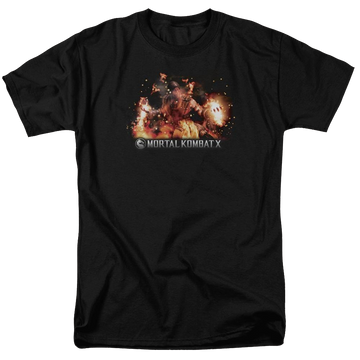 Black men's regular fit t-shirt with Mortal Kombat Scorpio Flames graphic