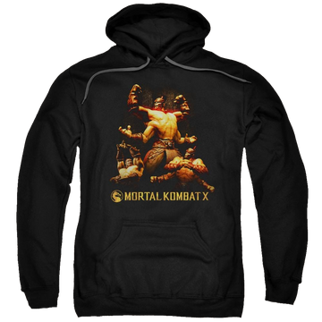 Black pullover hoodie with Mortal Kombat Goro graphic