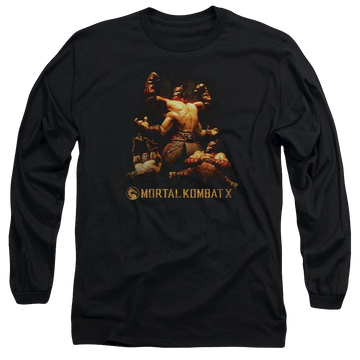 Black men's long sleeve t-shirt with Mortal Kombat Goro graphic