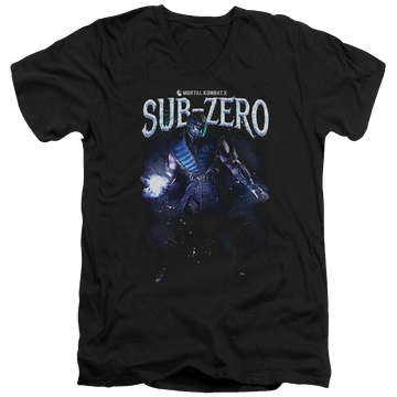 Black men's v-neck t-shirt with Mortal Kombat Sub-zero graphic