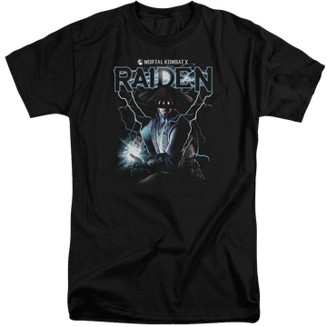 Black men's tall fit t-shirt with Mortal Kombat Raiden graphic
