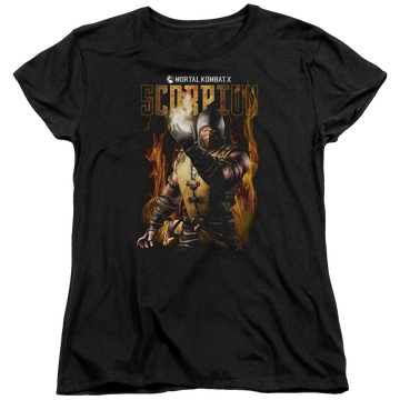 Black women's t-shirt with Mortal Kombat Scorpion graphic