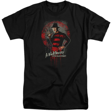 Black men's tall fit t-shirt with A Nightmare on Elm Street This Is God graphic