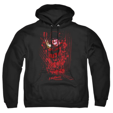 Black pullover hoodie with A Nightmare on Elm Street One Two Freddys Coming For You graphic