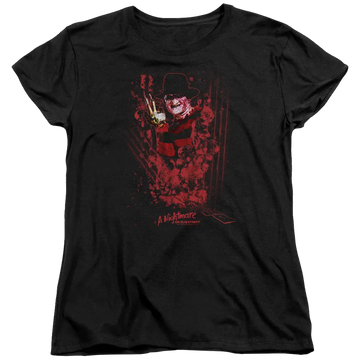 Black women's t-shirt with A Nightmare on Elm Street One Two Freddys Coming For You graphic