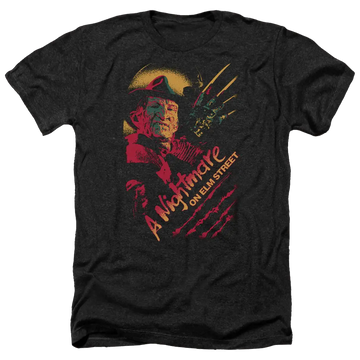 Charcoal men's heather t-shirt with A Nightmare on Elm Street Freddy Claws graphic