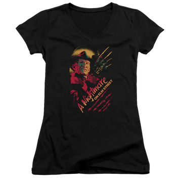 A Nightmare on Elm Street Freddy Claws - Juniors V-Neck T-Shirt A Nightmare on Elm Street