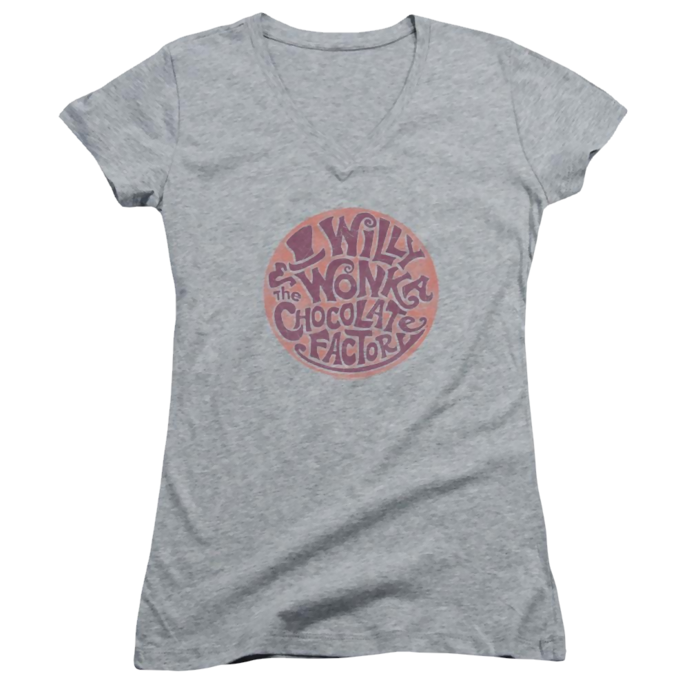 Willy Wonka & the Chocolate Factory Circle Logo Juniors V-Neck T-Shirt Juniors V-Neck T-Shirt Willy Wonka and the Chocolate Factory   