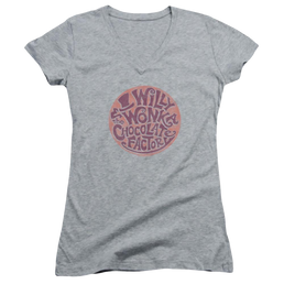 Willy Wonka & the Chocolate Factory Circle Logo Juniors V-Neck T-Shirt Juniors V-Neck T-Shirt Willy Wonka and the Chocolate Factory   