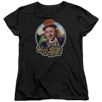Black women's t-shirt with Willy Wonka and the Chocolate Factory Its Scrumdiddlyumptious graphic