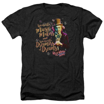Charcoal men's heather t-shirt with Willy Wonka and the Chocolate Factory Music Makers graphic