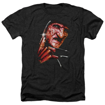 Charcoal men's heather t-shirt with A Nightmare on Elm Street Freddys Face graphic