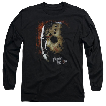 Black men's long sleeve t-shirt with Friday The 13th Mask Of Death graphic