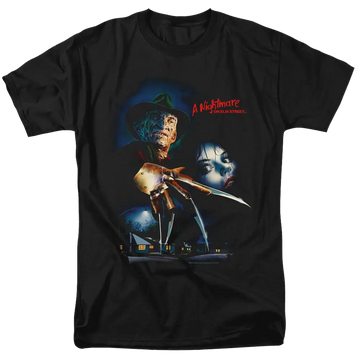 Black men's regular fit t-shirt with A Nightmare on Elm Street Elm Street Poster graphic