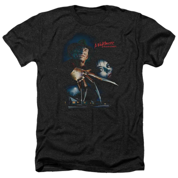 Charcoal men's heather t-shirt with A Nightmare on Elm Street Elm Street Poster graphic
