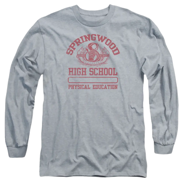 Athletic heather men's long sleeve t-shirt with A Nightmare on Elm Street Springwood High graphic