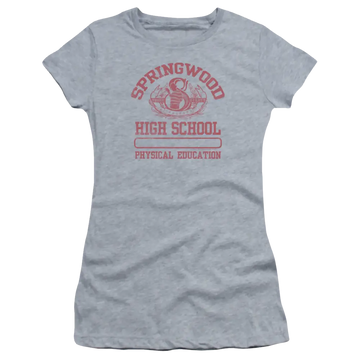Athletic heather juniors t-shirt with A Nightmare on Elm Street Springwood High graphic