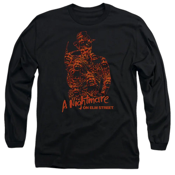 Black men's long sleeve t-shirt with A Nightmare on Elm Street Chest Of Souls graphic