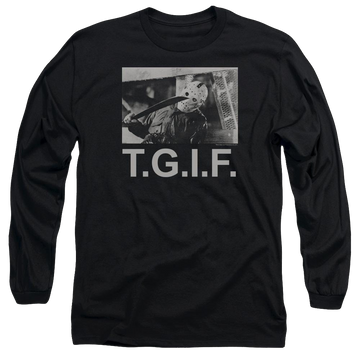 Black men's long sleeve t-shirt with Friday The 13th Tgif graphic