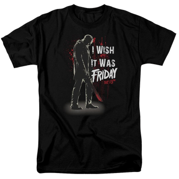 Black men's regular fit t-shirt with Friday The 13th I Wish It Was Friday graphic