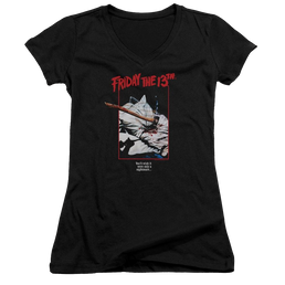 Friday The 13th Axe Poster - Juniors V-Neck T-Shirt Juniors V-Neck T-Shirt Friday The 13th   