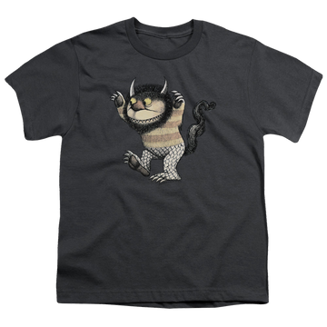 Charcoal youth t-shirt for ages 8 to 12 with Where The Wild Things Are Carol graphic
