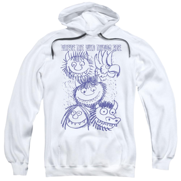 White pullover hoodie with Where The Wild Things Are Wild Sketch graphic