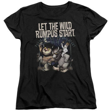 Black women's t-shirt with Where The Wild Things Are Wild Rumpus graphic