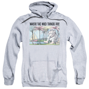 Athletic heather pullover hoodie with Where The Wild Things Are Cover Art graphic
