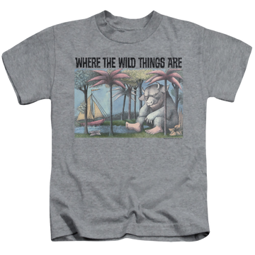 Athletic heather kid's t-shirt for ages 4 to 7 with Where The Wild Things Are Cover Art graphic