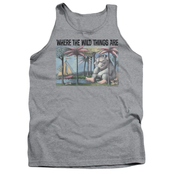 Athletic heather men's tank with Where The Wild Things Are Cover Art graphic
